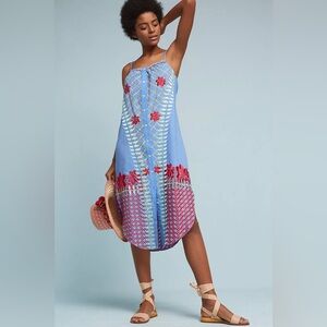Anthropologie Blue Lilka Estina Embroidered Chambray Maxi Dress size small